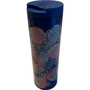 Lilly Pulitzer Insulated Travel Tumbler Pineapple Print Blue Pink Reusable Cup